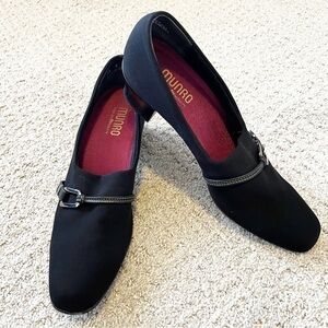 Munro Cindi Block Heel Pump Black Stretch Fabric Slip On Square Toe Women 10 N